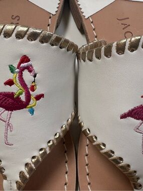 Jack by BB Dakota White Leather Flamingo Embroidered Slide Sandals